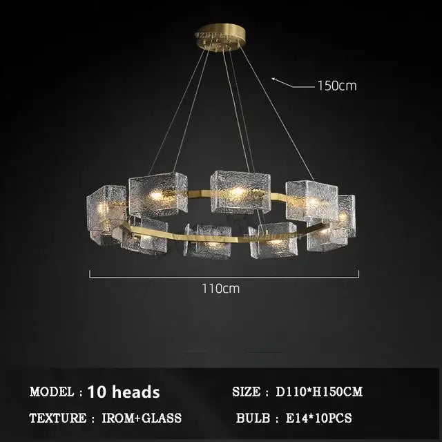 Modern gold textured glass crystal chandelier living room light