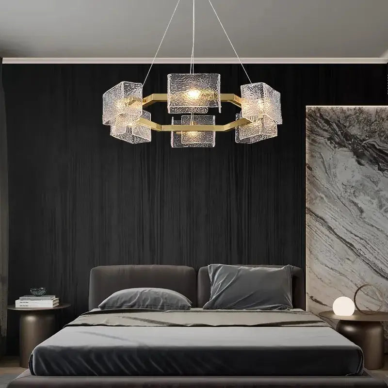 Modern gold textured glass crystal chandelier living room light