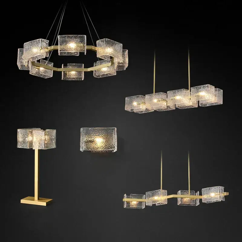 Modern gold textured glass crystal chandelier living room light