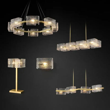 Modern gold textured glass crystal chandelier living room light
