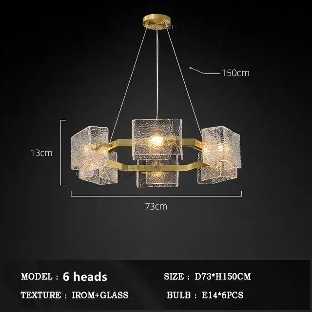 Modern gold textured glass crystal chandelier living room light