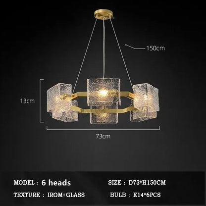 Modern gold textured glass crystal chandelier living room light