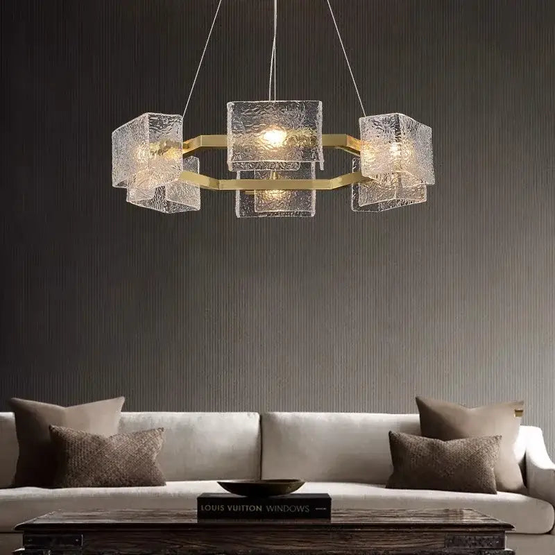 Modern gold textured glass crystal chandelier living room light