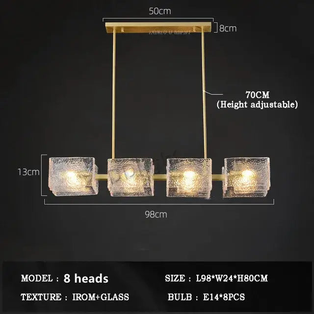 Modern gold textured glass crystal chandelier living room light