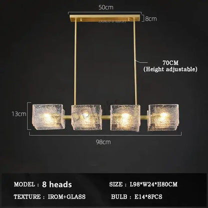Modern gold textured glass crystal chandelier living room light