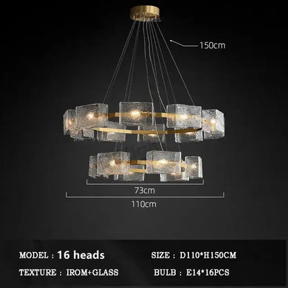 Modern gold textured glass crystal chandelier living room light