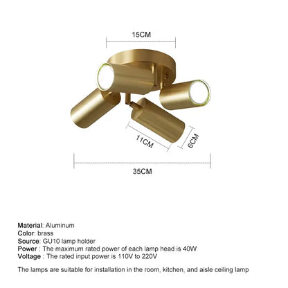 Modern gold three light adjustable gu10 led ceiling lights kitchen