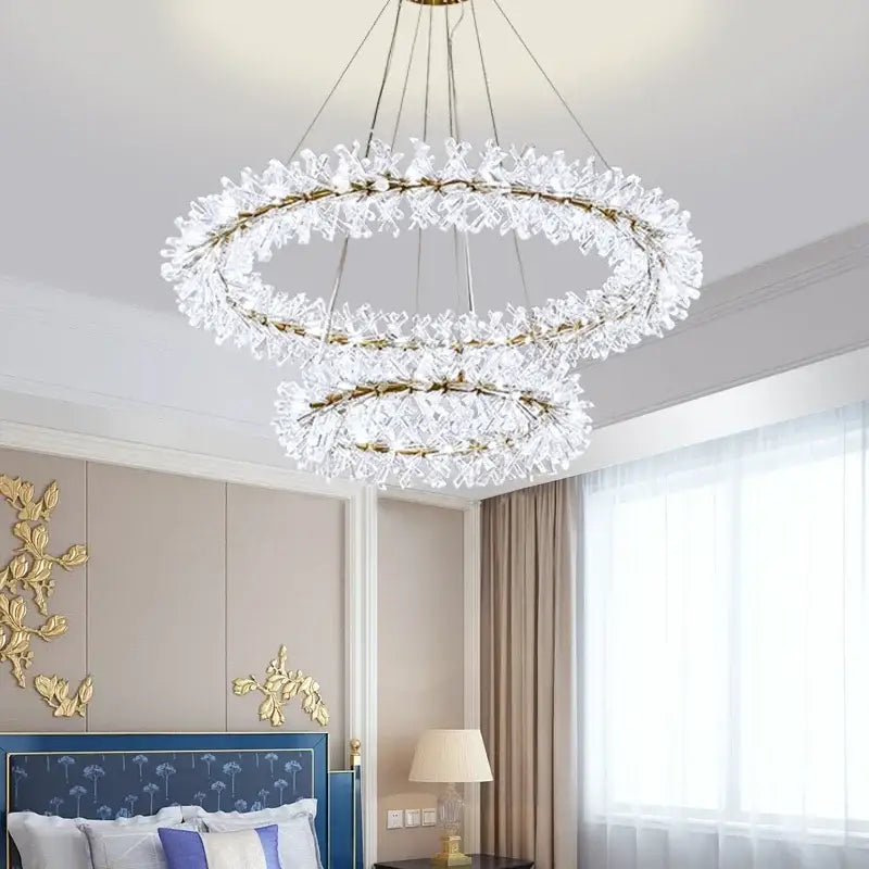 Modern gold three tier crystal led chandelier – dining room light