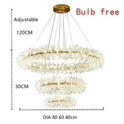 Modern gold three tier crystal led chandelier – dining room light