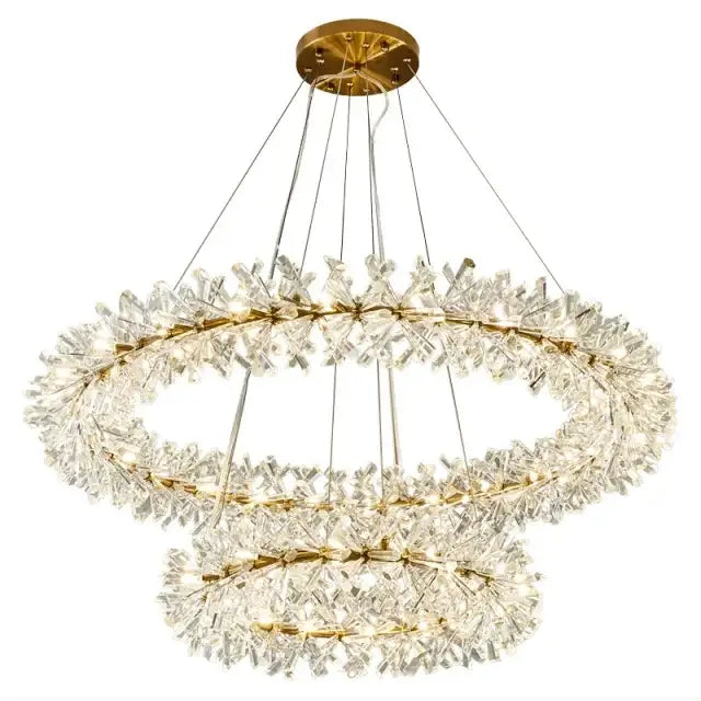 Modern gold three tier crystal led chandelier – dining room light
