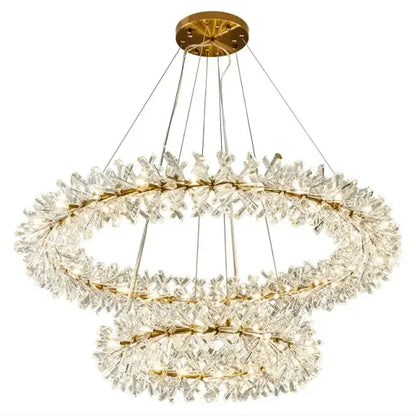 Modern gold three tier crystal led chandelier – dining room light