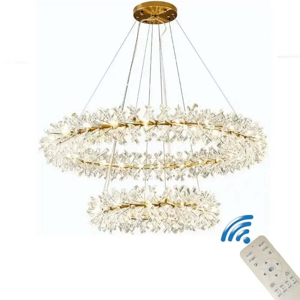 Modern gold three tier crystal led chandelier – dining room light