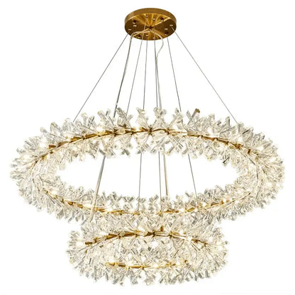 Modern gold three tier crystal led chandelier – dining room light