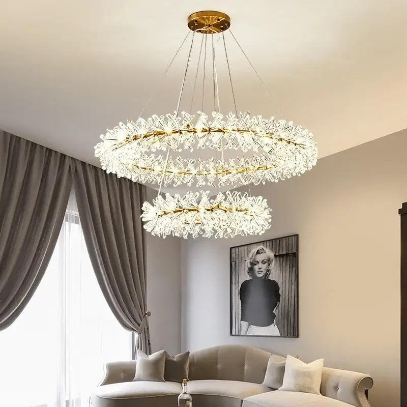 Modern gold three tier crystal led chandelier – dining room light