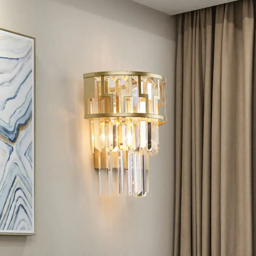 Modern gold tiered bedside wall lamp with crystals bedroom