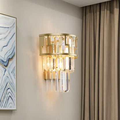 Modern gold tiered bedside wall lamp with crystals bedroom