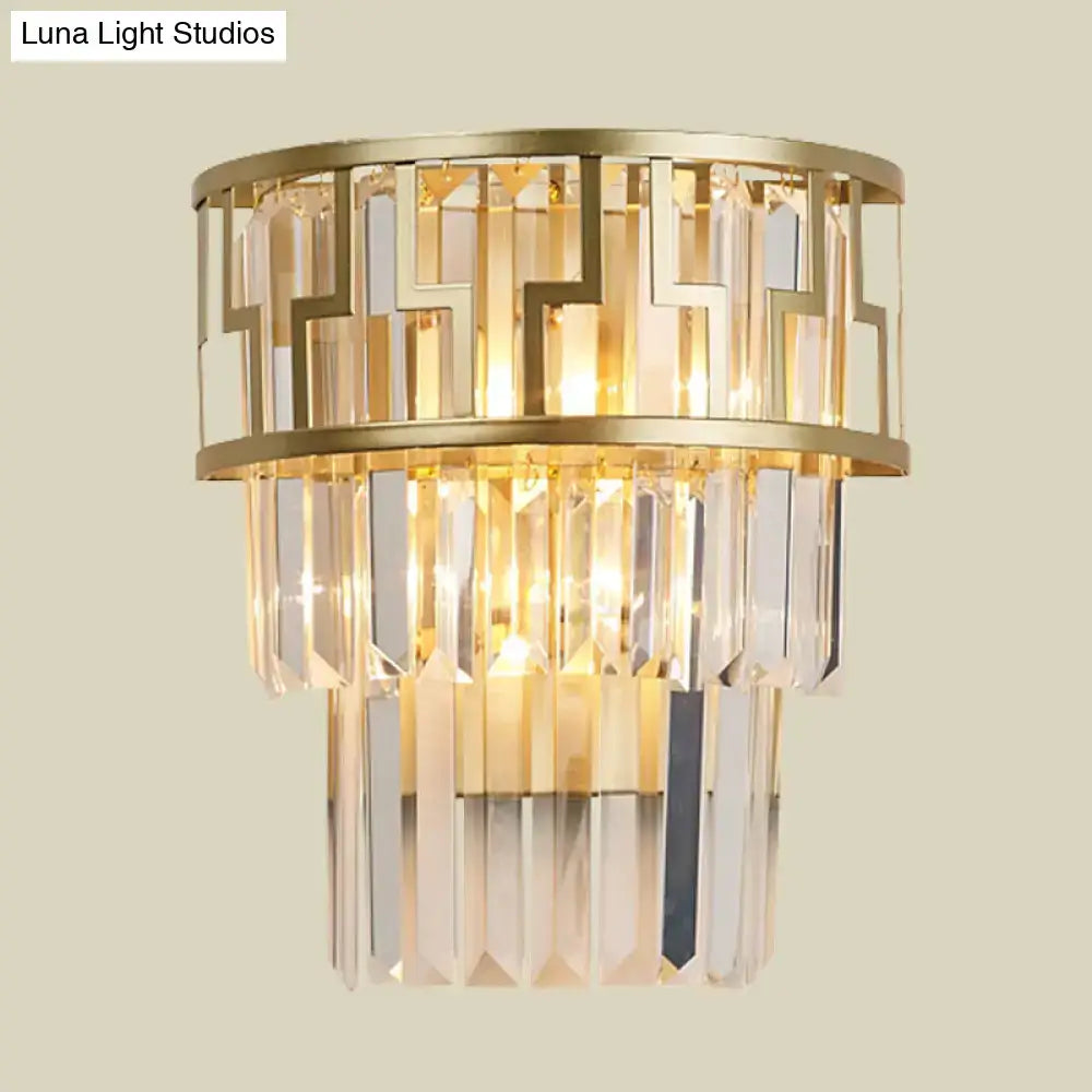 Modern gold tiered bedside wall lamp with crystals bedroom