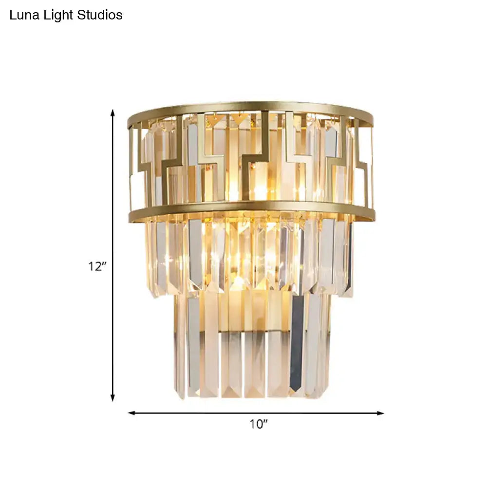 Modern gold tiered bedside wall lamp with crystals bedroom
