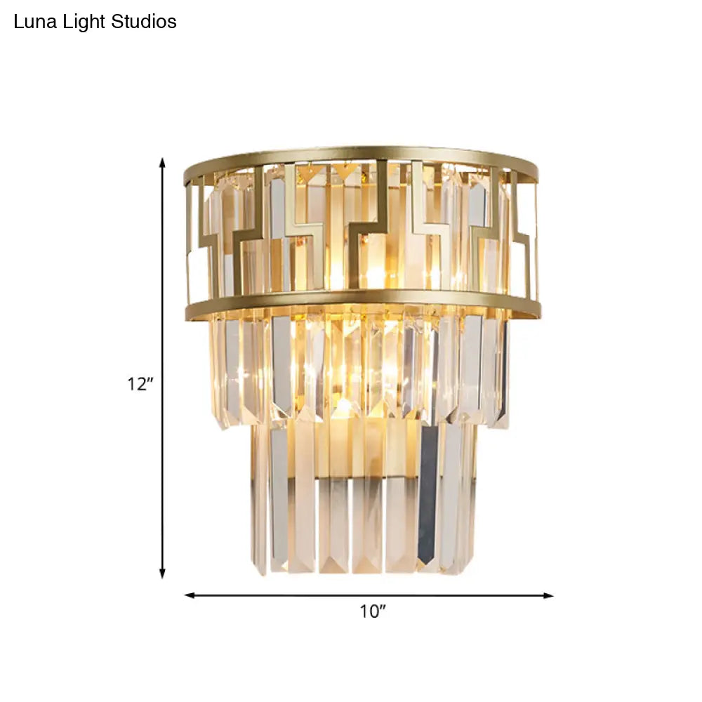 DecorBites™ Modern Gold Tiered Bedside Wall Sconce with 2 Crystal Lights
