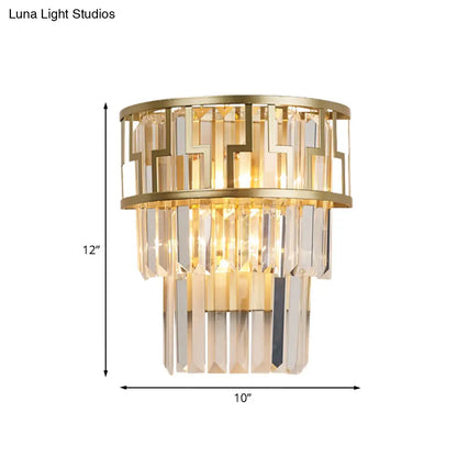 DecorBites™ Modern Gold Tiered Bedside Wall Sconce with 2 Crystal Lights