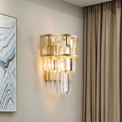 DecorBites™ Modern Gold Tiered Bedside Wall Sconce with 2 Crystal Lights
