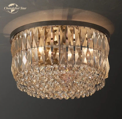 Modern gold tiered crystal flushmount ceiling light for dining room