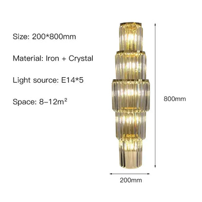 Modern gold tiered crystal nordic wall lamp living room sconce