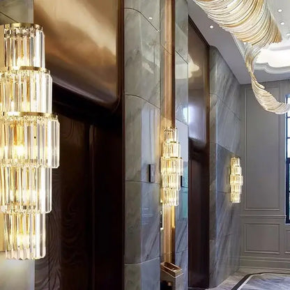 Modern gold tiered crystal nordic wall lamp living room sconce