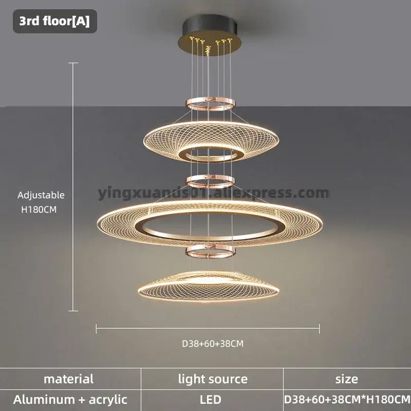 Modern gold tiered mesh pendant chandeliers led living room light