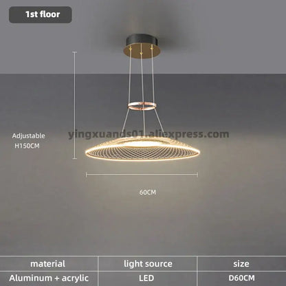 Modern gold tiered mesh pendant chandeliers led living room light