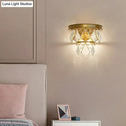 Modern gold tiered sconce light with crystals bedroom wall mount