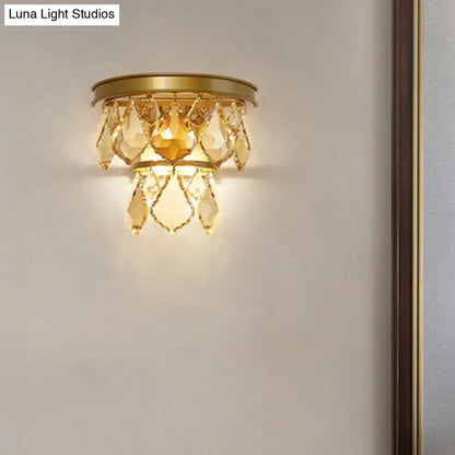 Modern gold tiered sconce light with crystals bedroom wall mount