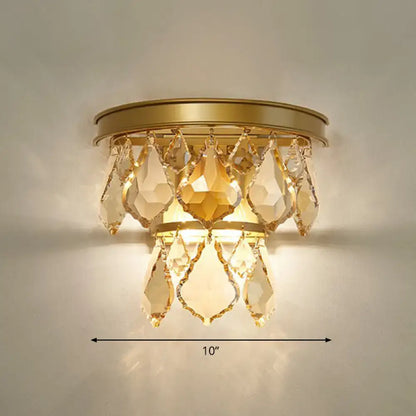 Modern gold tiered sconce light with crystals bedroom wall mount