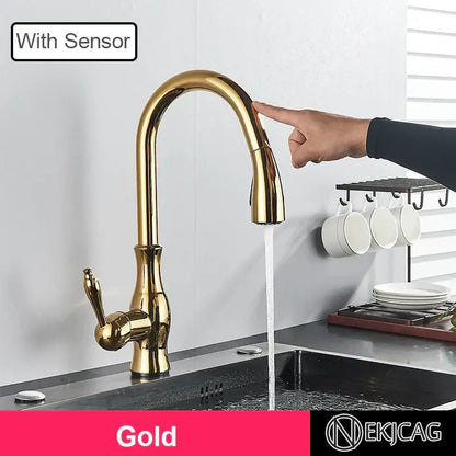 Modern gold touch sensor kitchen faucet pull out mixer tap