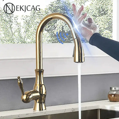 Modern gold touch sensor kitchen faucet pull out mixer tap