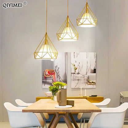 Modern gold triangle pendant lights dining room geometric fixture