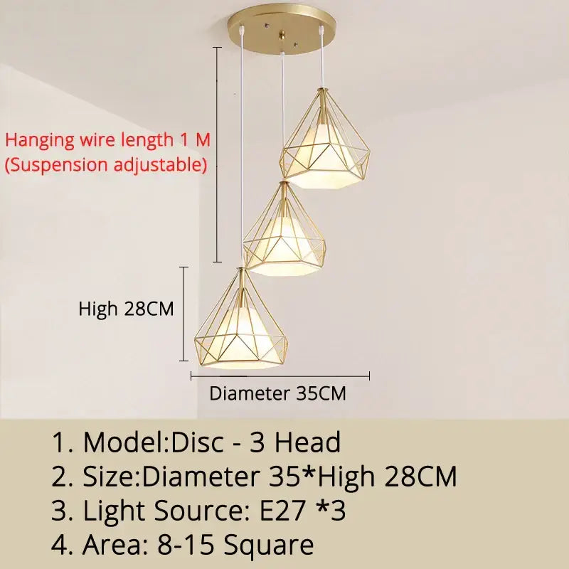Modern gold triangle pendant lights dining room geometric fixture