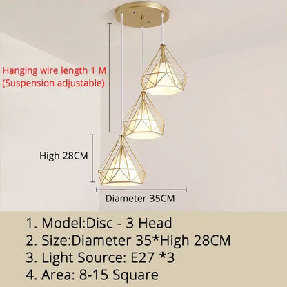 Modern gold triangle pendant lights dining room geometric fixture
