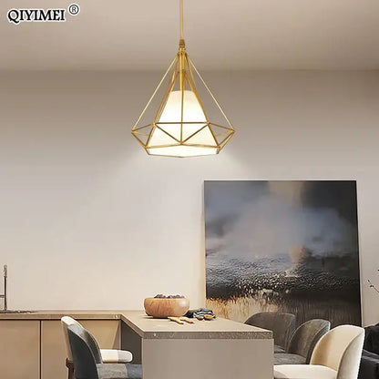 Modern gold triangle pendant lights dining room geometric fixture