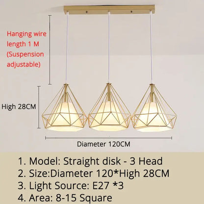 Modern gold triangle pendant lights dining room geometric fixture