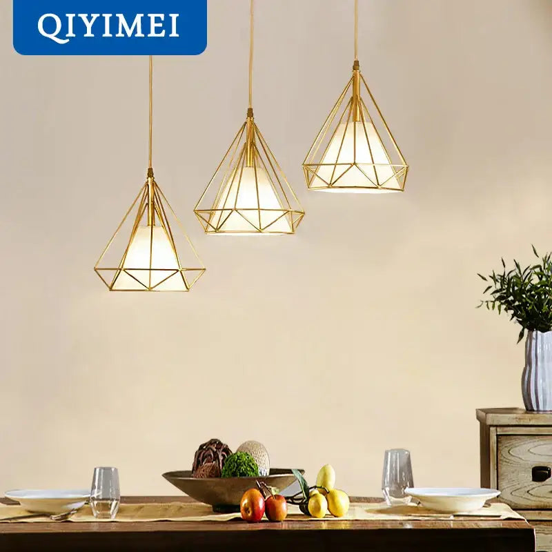 Modern gold triangle pendant lights dining room geometric fixture