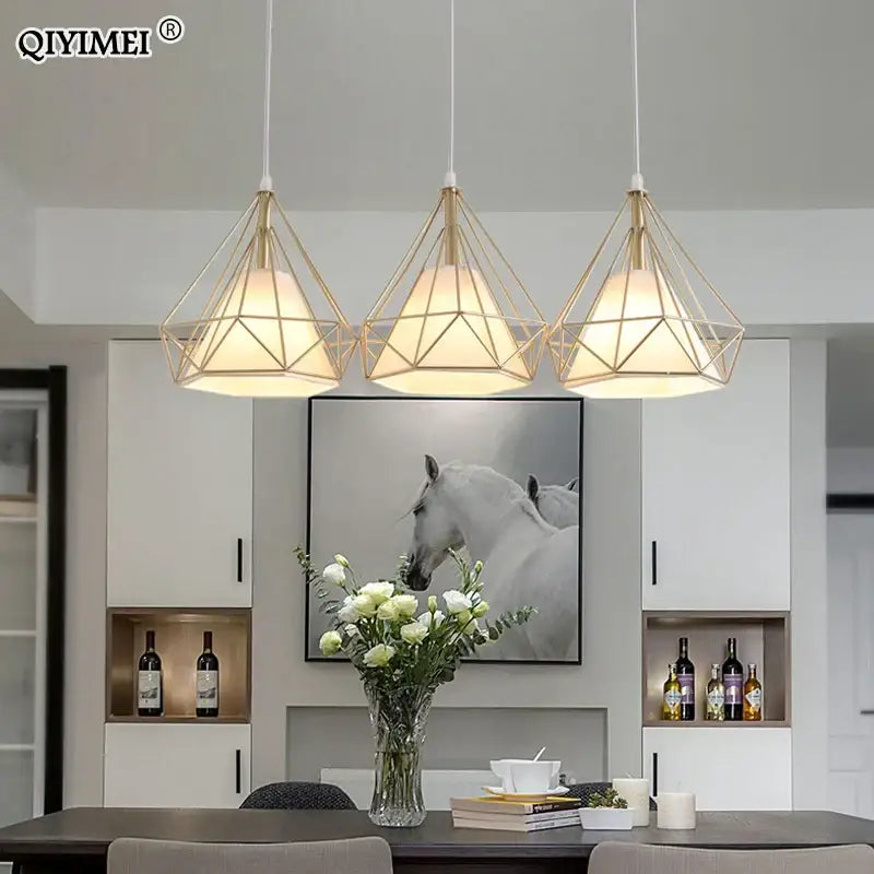 Modern gold triangle pendant lights dining room geometric fixture