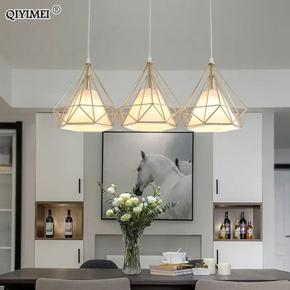 Modern gold triangle pendant lights dining room geometric fixture
