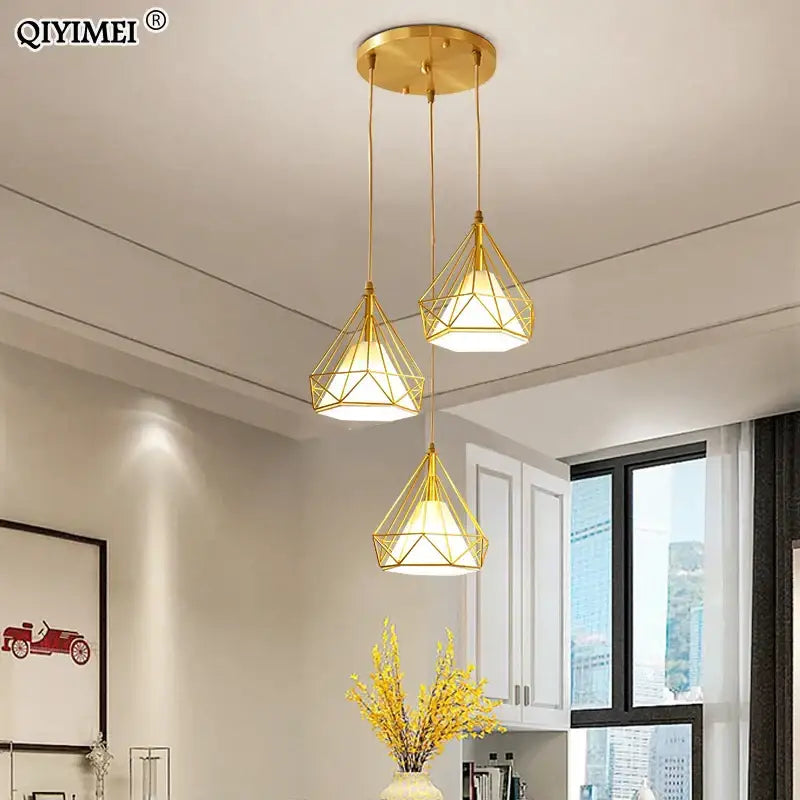 Modern gold triangle pendant lights dining room geometric fixture