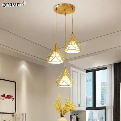 Modern gold triangle pendant lights dining room geometric fixture