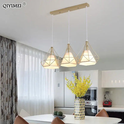 Modern gold triangle pendant lights dining room geometric fixture