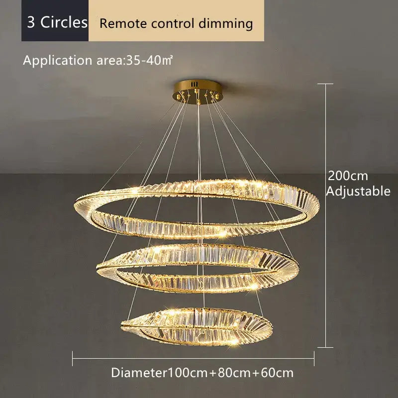 Modern gold triple ring crystal ceiling chandelier living room