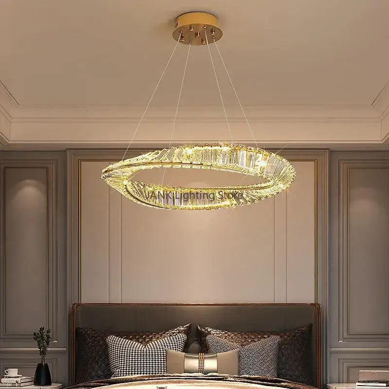 Modern gold triple ring crystal ceiling chandelier living room