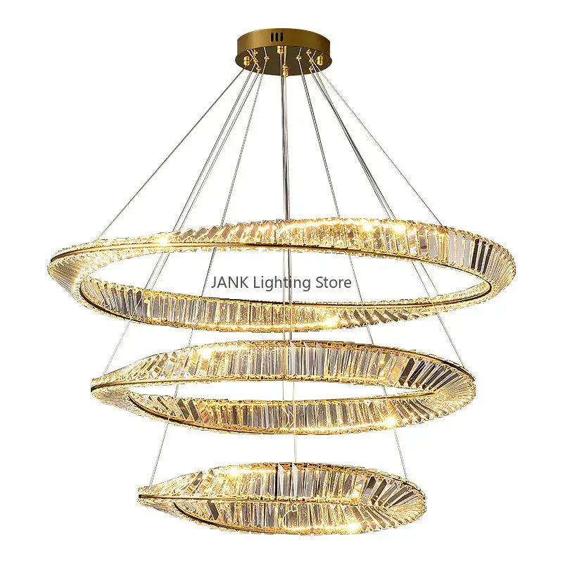 Modern gold triple ring crystal ceiling chandelier living room