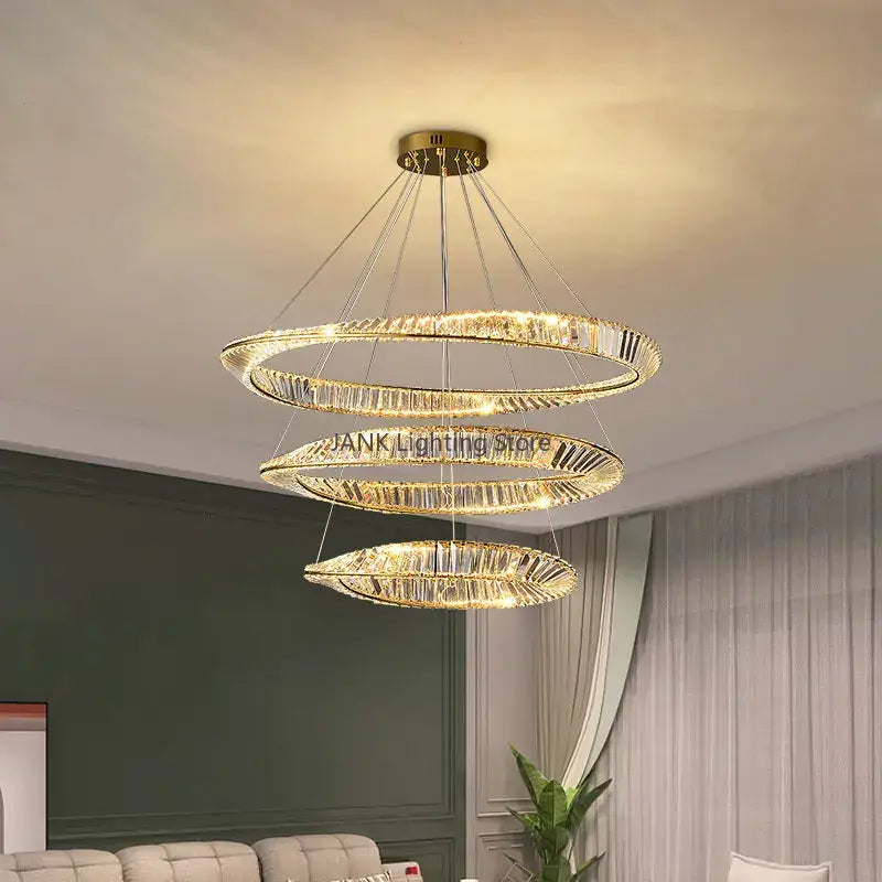 Modern gold triple ring crystal ceiling chandelier living room